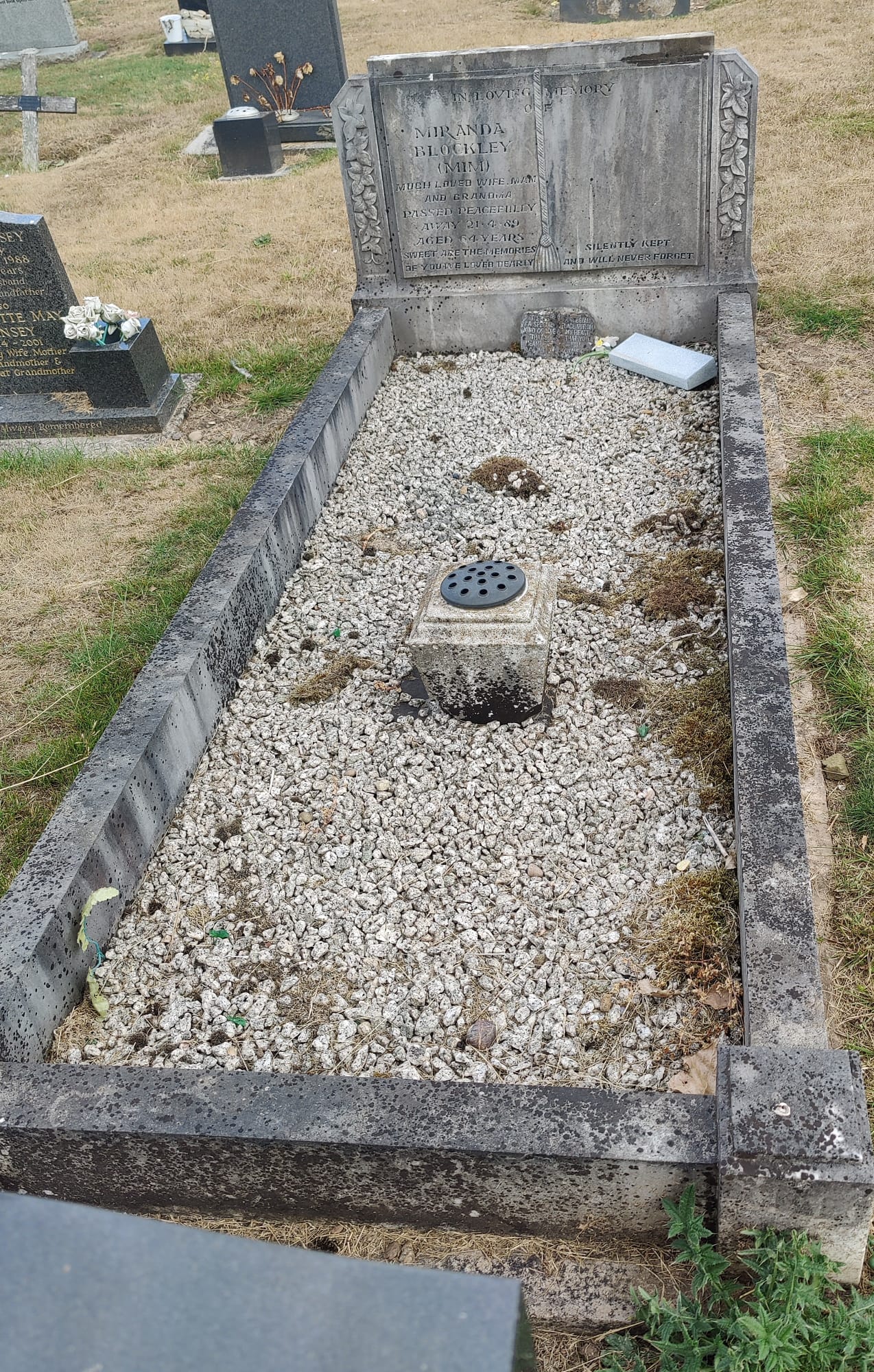 Before grave cleaning - neglected memorial close-up